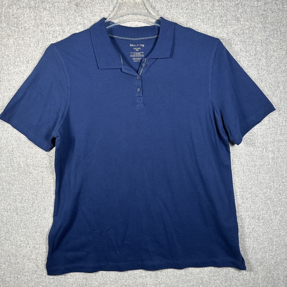 White Stag XXL Womens Polo Shirt Short Sleeve Collared Solid Stretch Blue